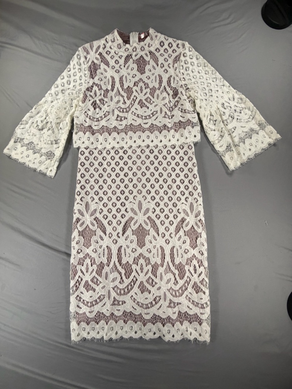 Ivy City Co White Lace Maxi Dress Bell Sleeve Knee Length